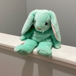 TY Beanie Buddy HIPPITY Green Easter Bunny Rabbit Pink Nose 14" Satin Bow 1998